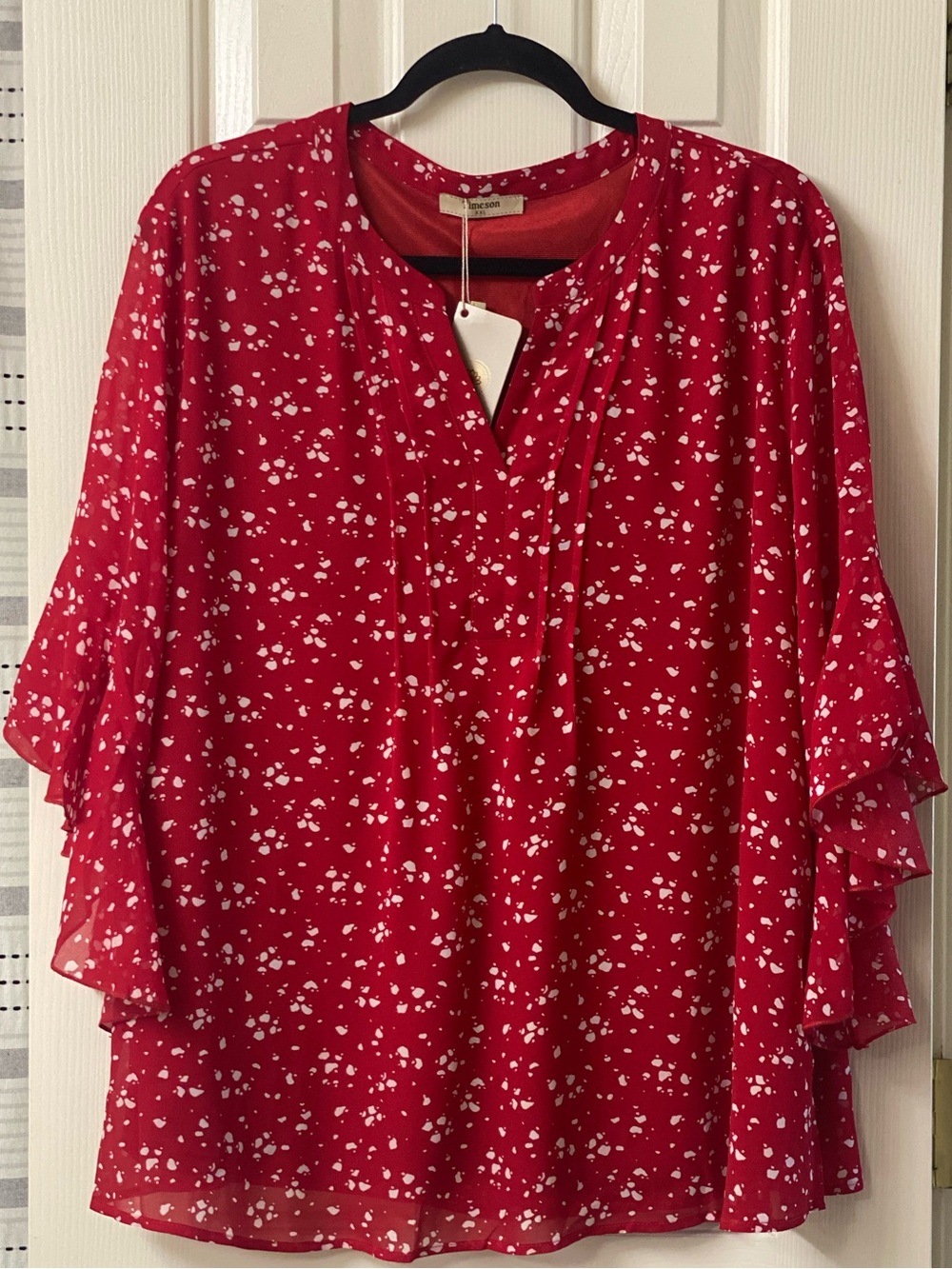 Timeson Red & White V-Neck Flutter/Bell  Sleeves Top Size XXL  NWT